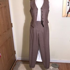 Vintage 2 Pc Anne Klein Houndstooth Wool Pantsuit